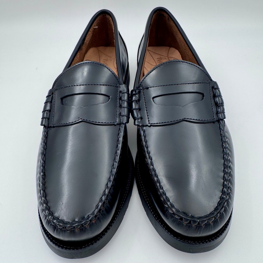 NWT Hamilton Men 12 Black Pig Leather Penny Loafers Handmade Moc Toe Dress Shoes - Picture 2 of 10